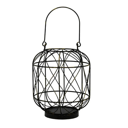 Geometric European style iron candlestick holder in gold or black, 20-21cm tall with baked paint finish