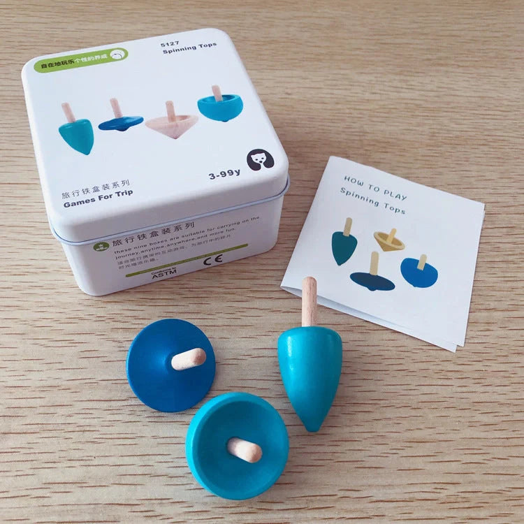 Wooden puzzle building blocks for children's cognitive development, 9x9x5.5 inches, in an iron box