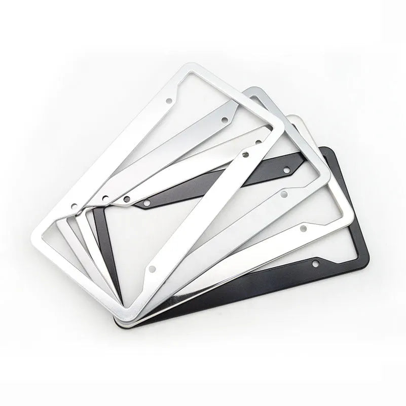 Aluminium alloy stainless steel license plate frame in black finish showing vehicle registration plate protection