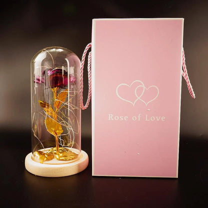 Enchanted Forever Rose in Glass LED Light Christmas Decoration with wooden base