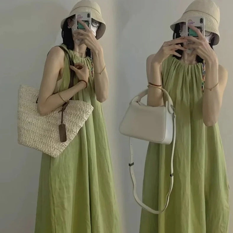 Plus size asymmetric sleeveless vest skirt in green with matching trousers