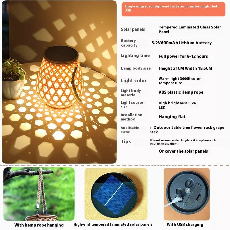 Outdoor solar lantern light with imitation bamboo design and LED lighting