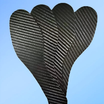 A pair of flat, black 3K full palm carbon fibre running insoles showing the textured weave.