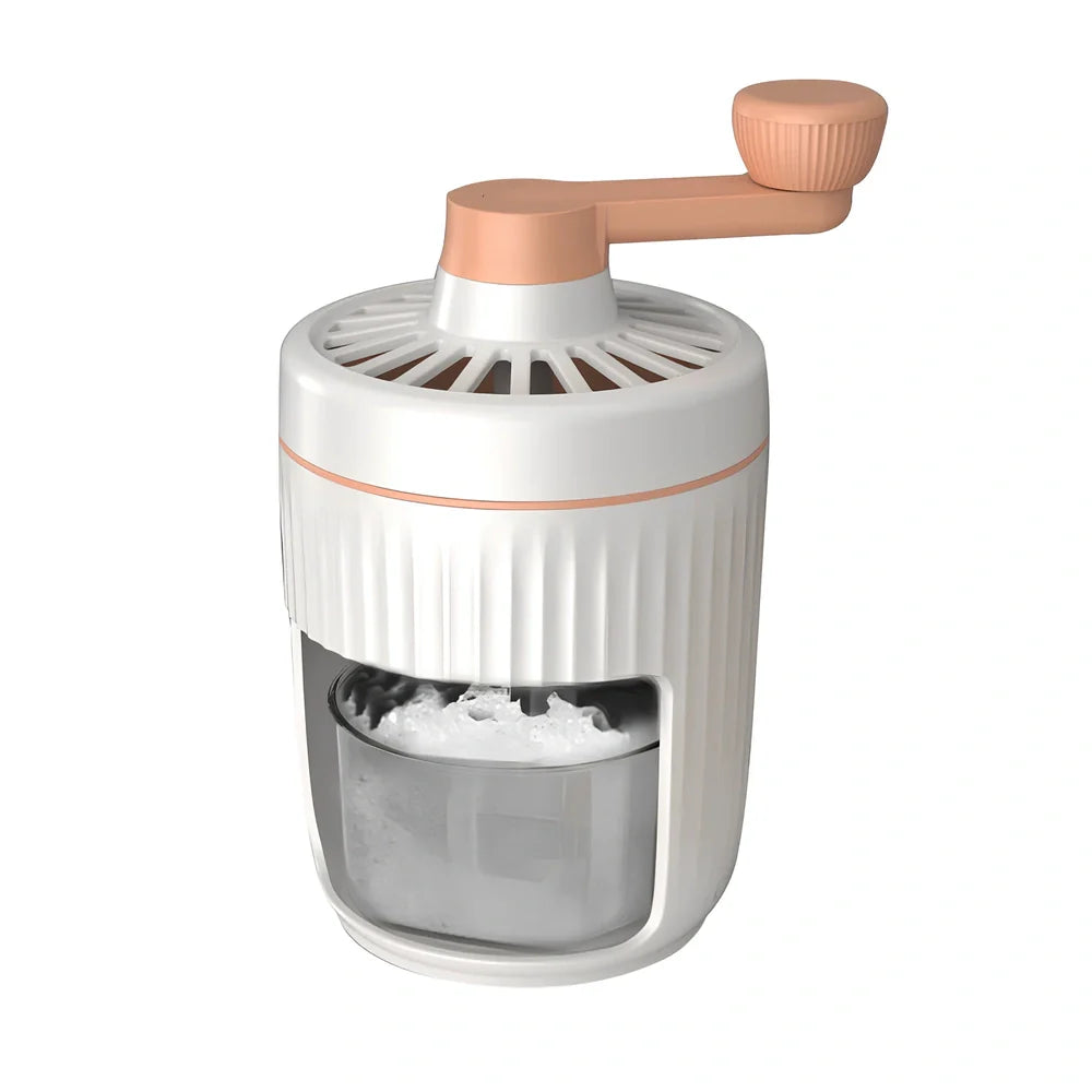 Green hand-cranked ice shaving machine with removable ice box and ergonomic handle