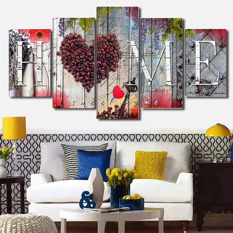 Home sweet home wall decoration board, oil painting print on canvas, multiple size options S (20x30cm) and M (30x45cm), red colour palette, unframed style for personal customisation