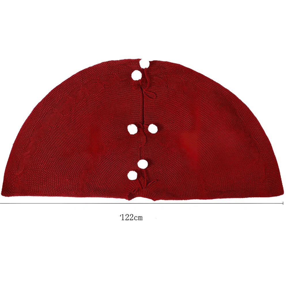 Wine red Christmas tree skirt with 120cm diameter covering tree base with festive decor