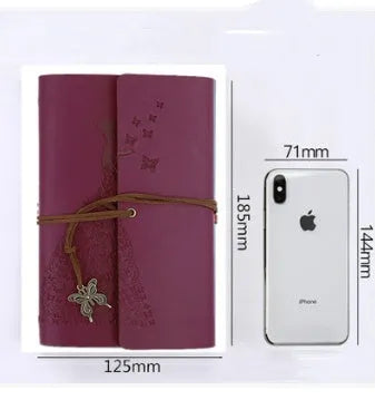 Loose leaf diary with kraft paper pages, 8 x 12.5 cm, available in lake blue, pink, purple, red, wine red, and yellow