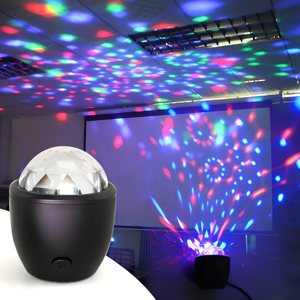 Mini USB voice activated crystal magic ball LED disco projector with 3 colour lights