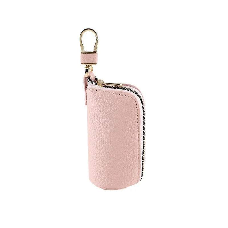 Men's black grey pink PU leather zipper key case organiser with waterproof construction