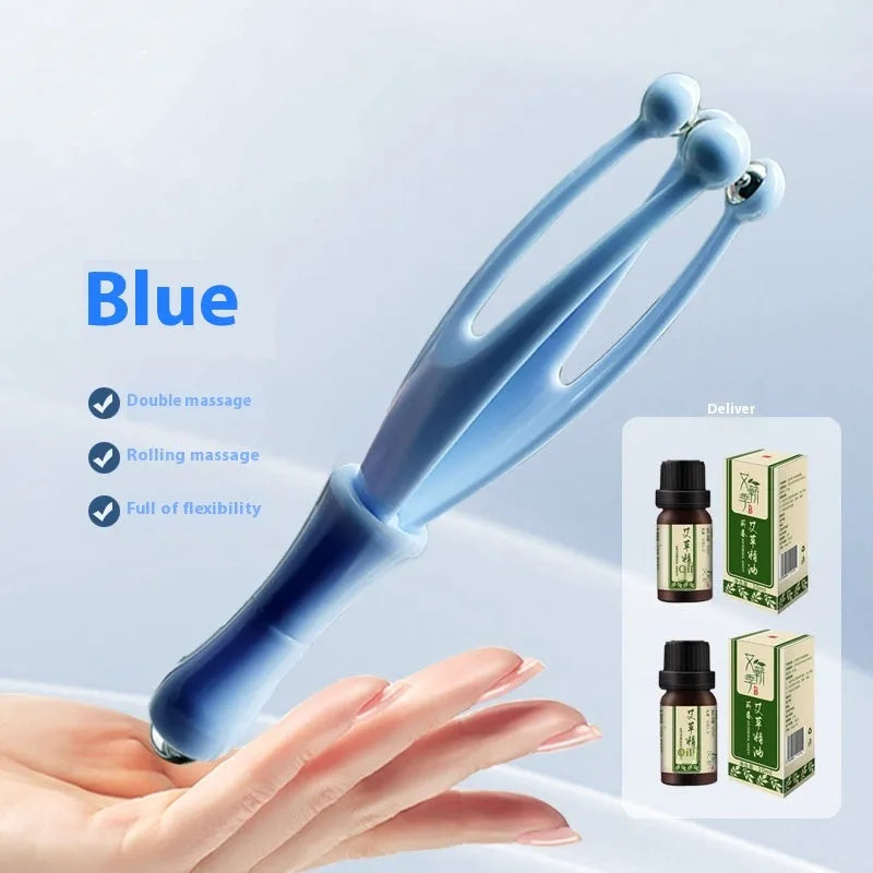 Finger massager with steel ball roller for hand joint care and muscle relaxation, multifunctional home massage tool made from PP plastic and electroplated steel balls in blue and white colour options
