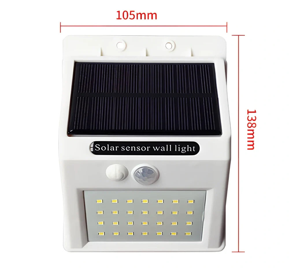 Solar sensor light in black ABS plastic with 20 LEDs and infrared motion detection, package 130x102x55mm