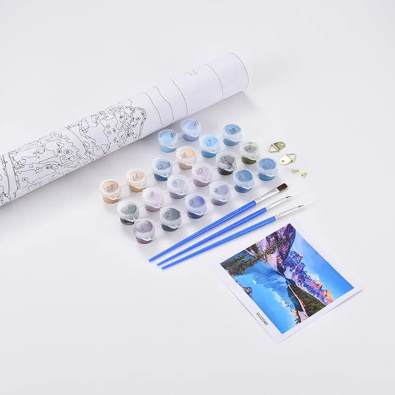 DIY digital oil painting kit with sea view villa pattern on 40x50cm linen canvas