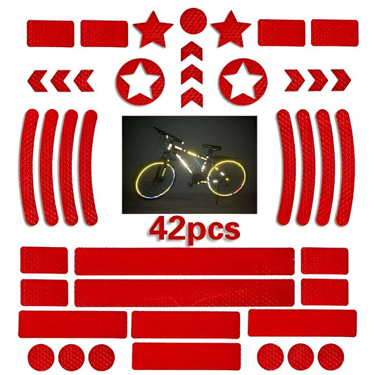 Geometric grid pattern reflective safety tape for bicycles in blue, red, white, and fluorescent yellow.