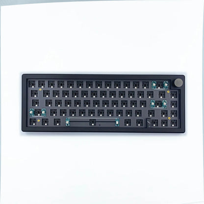 Customisable DIY mechanical keyboard kit with RGB backlighting and control knob, shown in multiple colour options