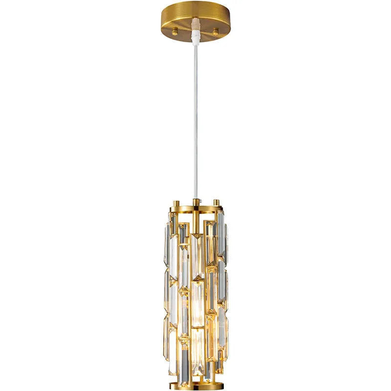 Industrial style crystal droplight with single LED head in black, gold, or chrome finish