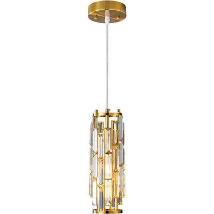 Industrial style crystal droplight with single LED head in black, gold, or chrome finish