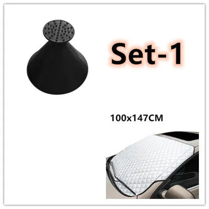 Car snow block aluminized film front windshield cover with external anti-theft design in size 100x147C or 143X93.