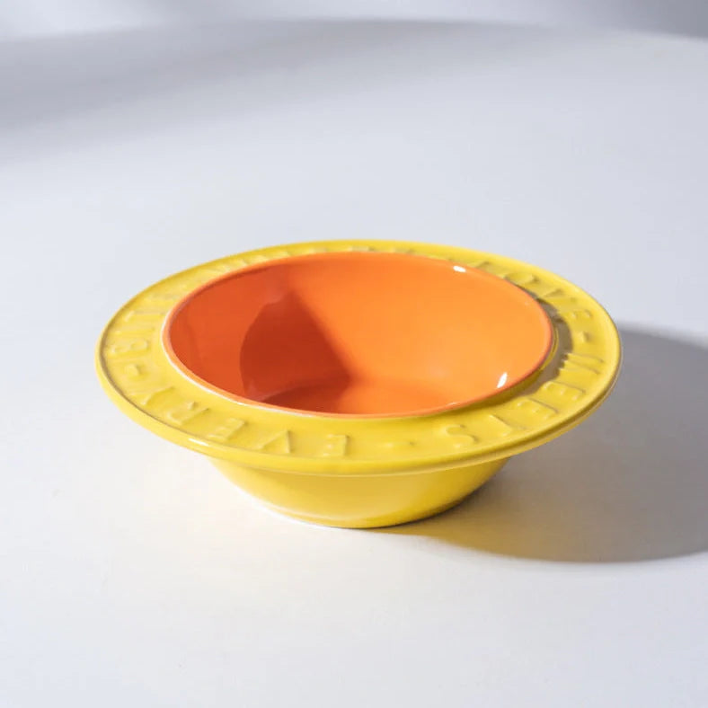 Ceramic cat bowl with iron anti-tip frame in blue colour with silicone pad