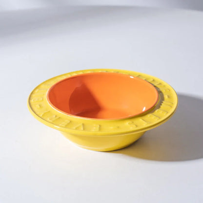 Ceramic cat bowl with iron anti-tip frame in blue colour with silicone pad