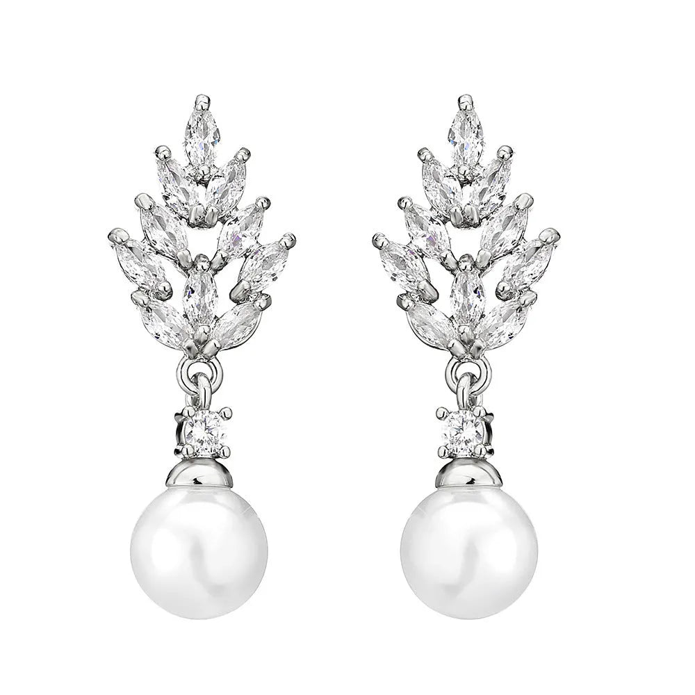 Geometric flower earrings with micro inlaid zircon in white gold, platinum, or rose gold plating on copper