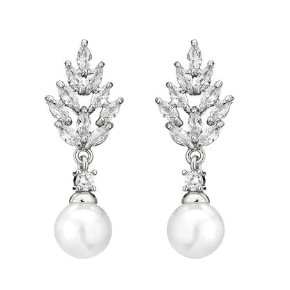 Geometric flower earrings with micro inlaid zircon in white gold, platinum, or rose gold plating on copper