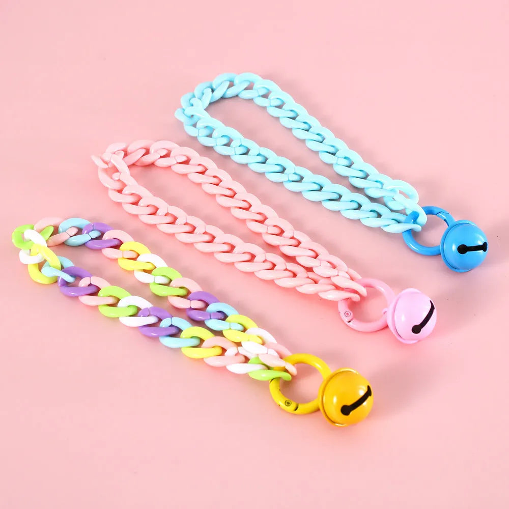 Adjustable plastic pet collar in macaron colours with chain design for cats dogs rabbits