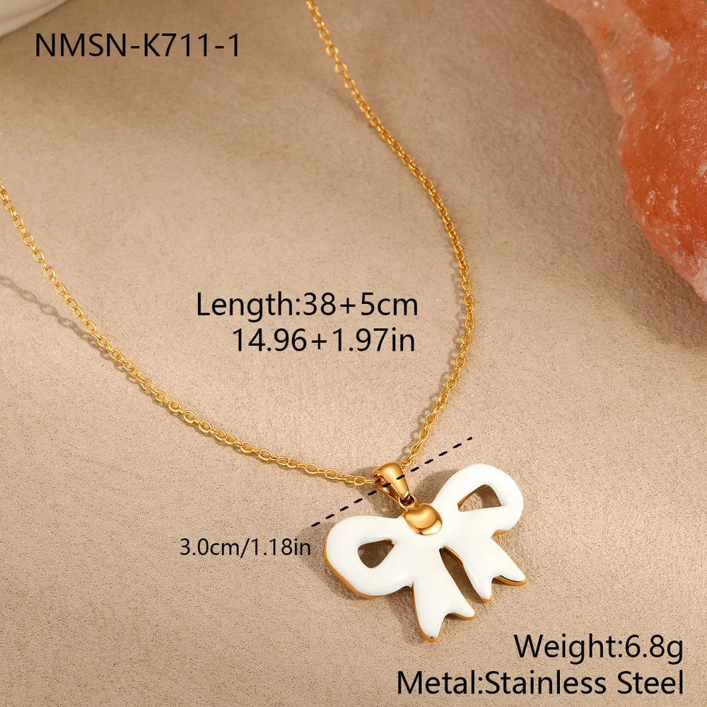 Bowknot necklace and earrings set with adjustable chain in pink and white colour options