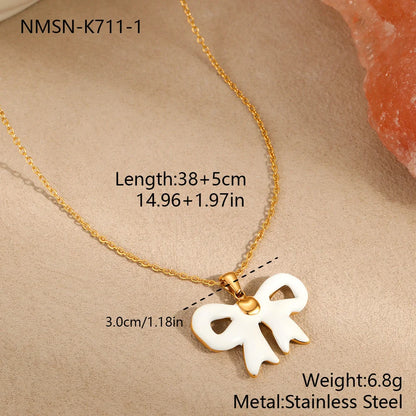 Bowknot necklace and earrings set with adjustable chain in pink and white colour options