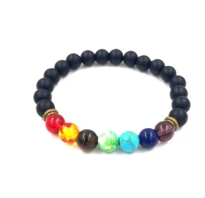 Agate molten rock chakra bracelet with colorful 8mm beads and adjustable string