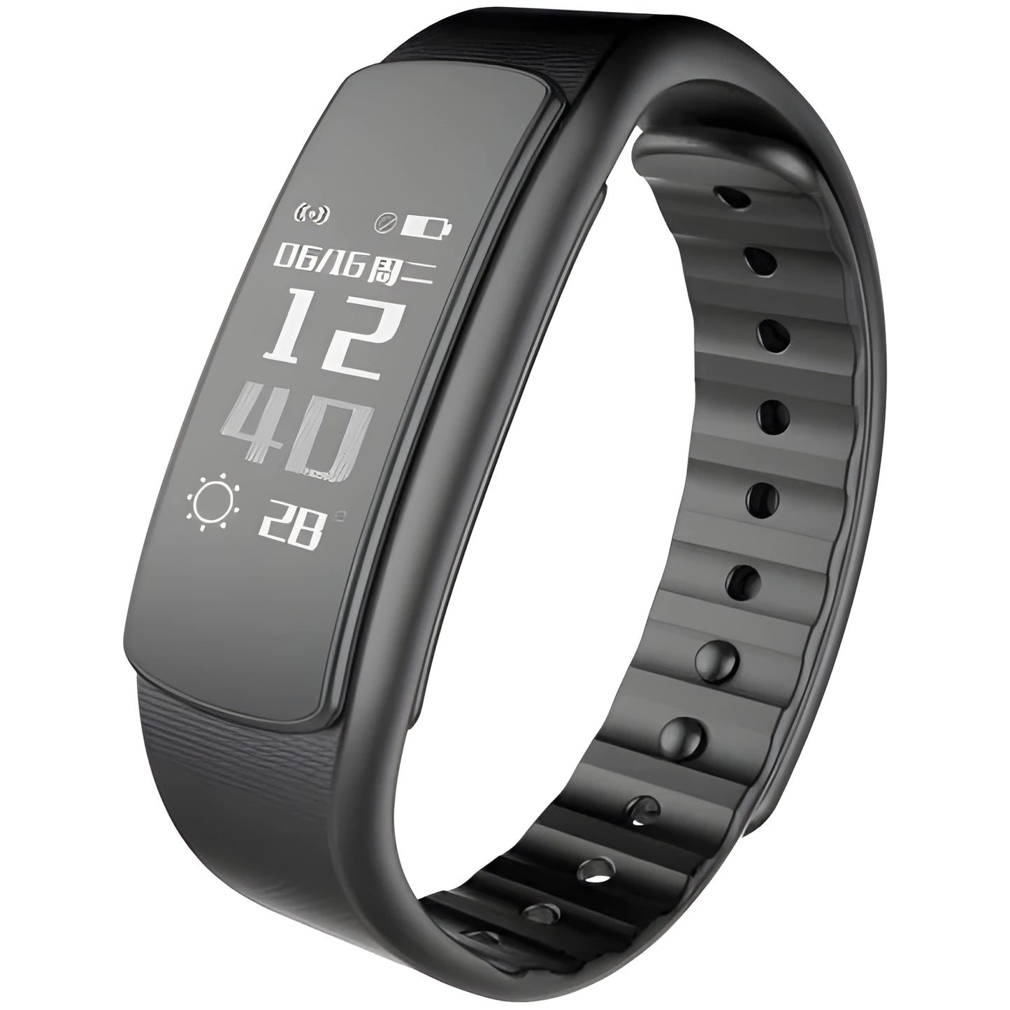 I6 smart sports bracelet with black TPU wristband and 0.96-inch touch screen displaying fitness metrics
