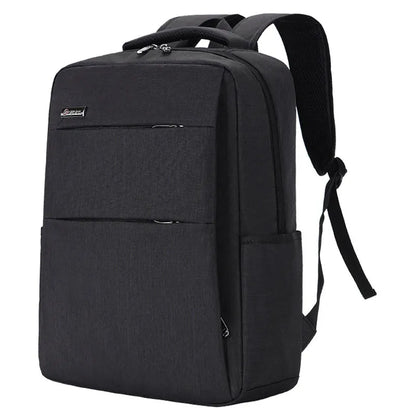Rechargeable waterproof black Oxford cloth laptop backpack for a 15.6-inch computer.