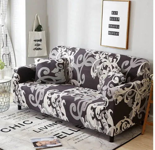 Stretch sofa cover in polyester spandex with elastic fit for 1 to 4 seater sofas, machine washable