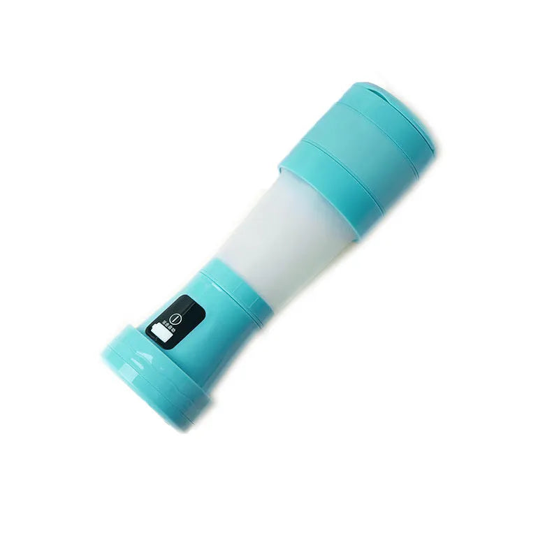 Blue portable mini blender with USB charging cable and measuring 450ml capacity