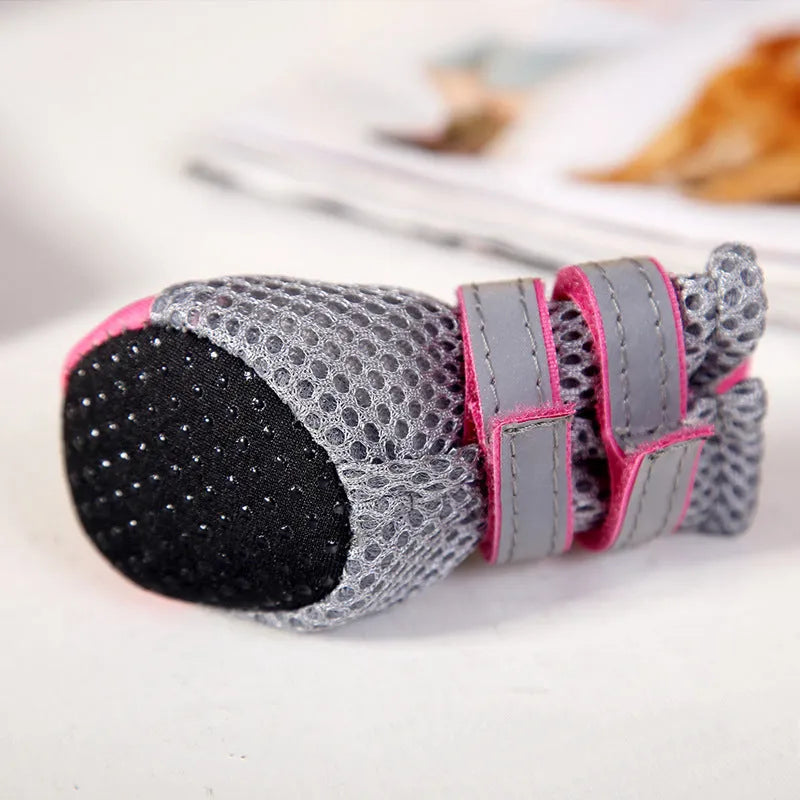 Teddy dog shoes in pink, black or green with reflective double magic wand strap and rubber sole, sizes S to XL