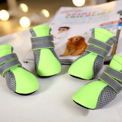 Teddy dog shoes in pink, black or green with reflective double magic wand strap and rubber sole, sizes S to XL