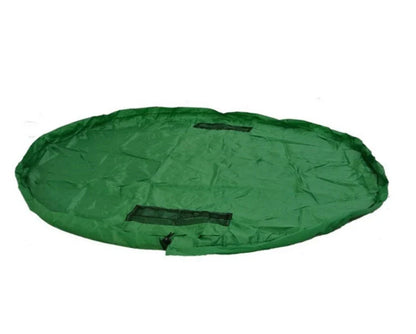 A large, waterproof travel picnic mat made of durable nylon with convenient toy storage bags for outdoor adventures.