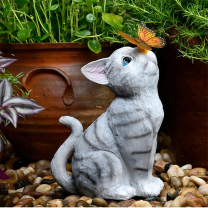 Resin cat solar sculpture ornaments for garden decoration
