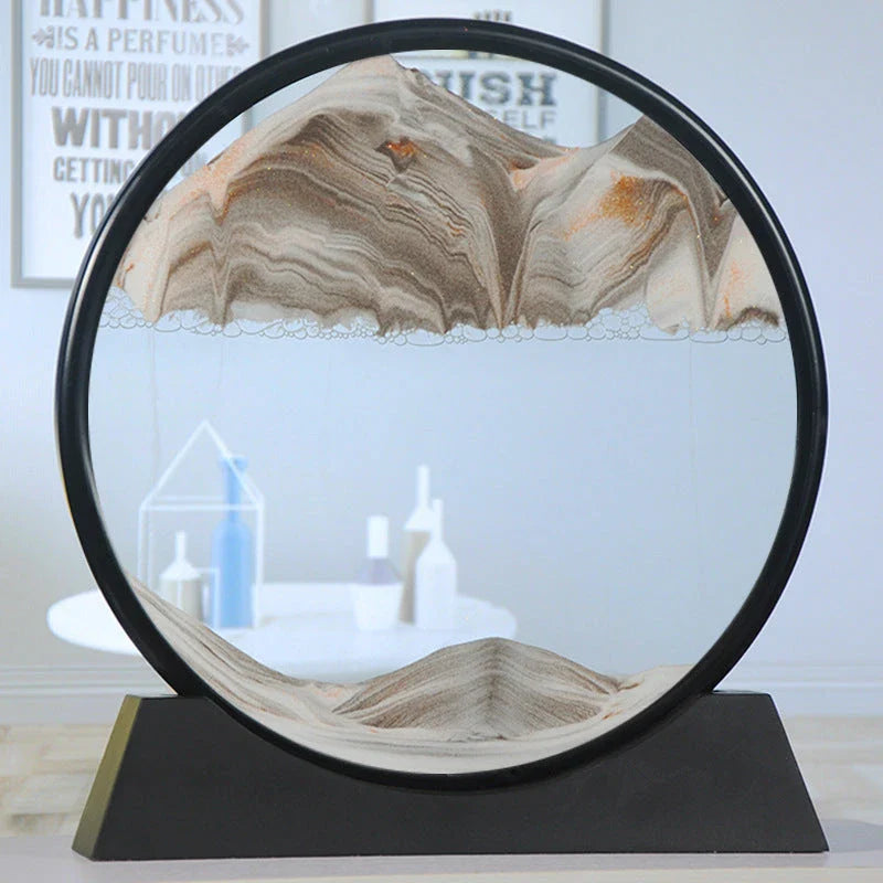 Mesmerizing Quicksand Art: A captivating glass craft featuring the fluid, colorful movements of sand