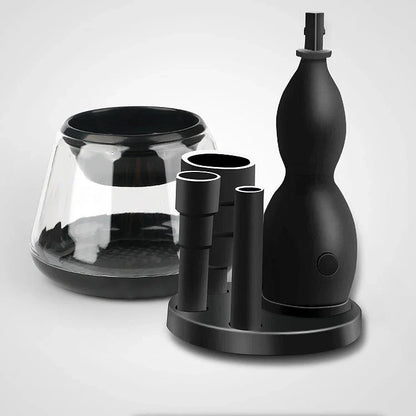 Electric makeup brush cleaner that quickly and thoroughly cleans and dries brushes, keeping them in pristine condition