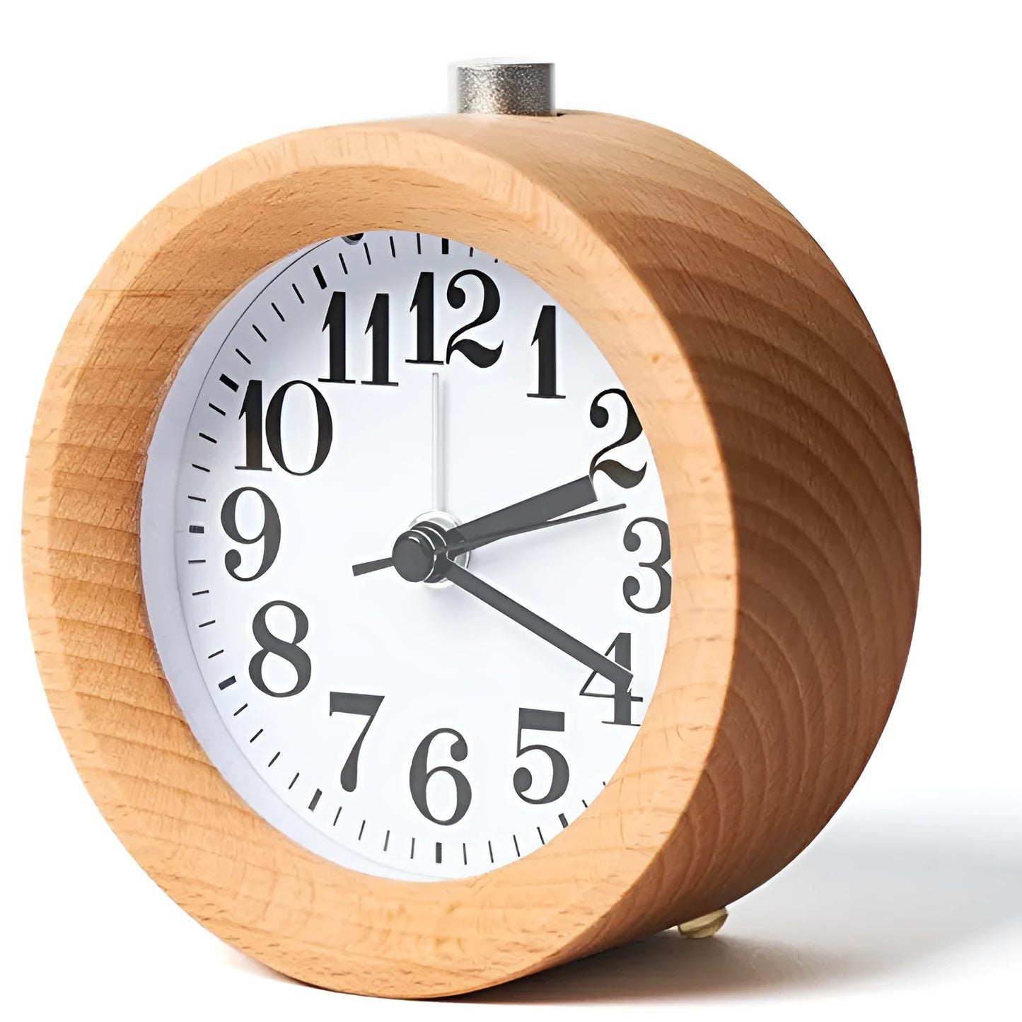 Solid beech wood silent alarm clock with 4-inch display and wooden finish