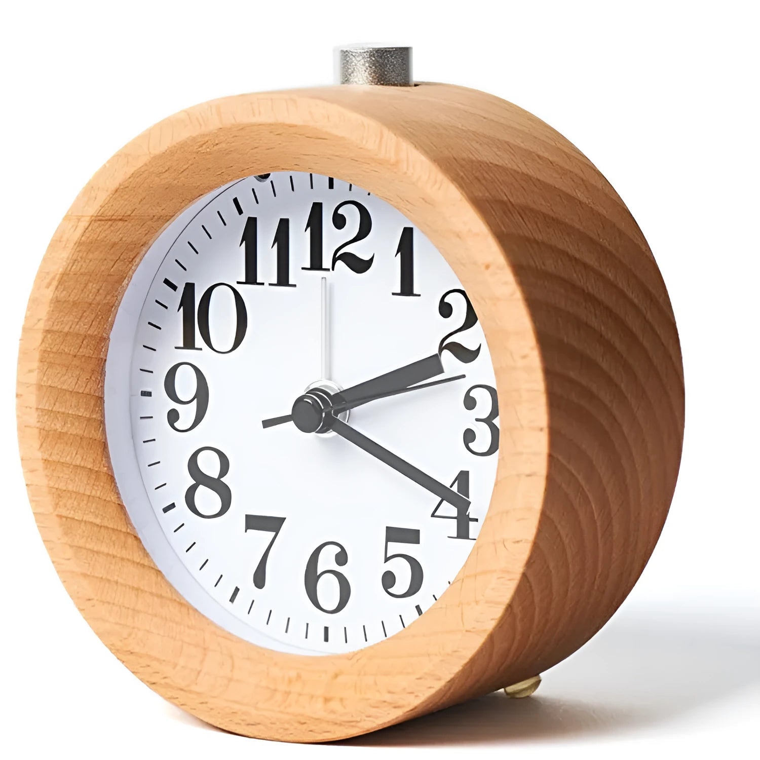 Solid beech wood silent alarm clock with 4-inch display and wooden finish