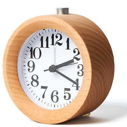 Solid beech wood silent alarm clock with 4-inch display and wooden finish