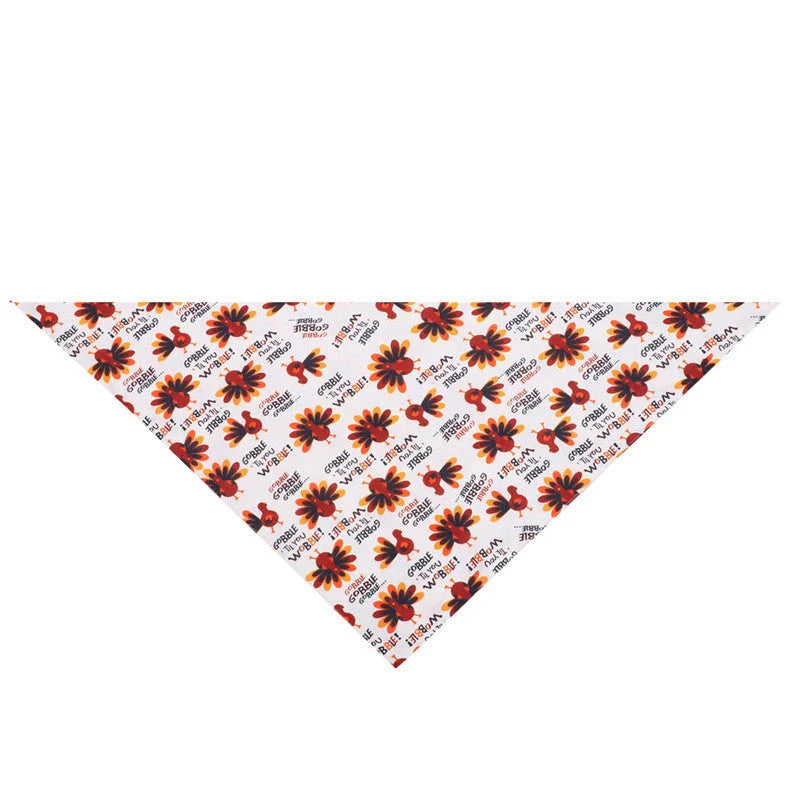 Cozy Thanksgiving-themed pet collar made of absorbent cloth material to catch drool and prevent messes during the holiday festivities.