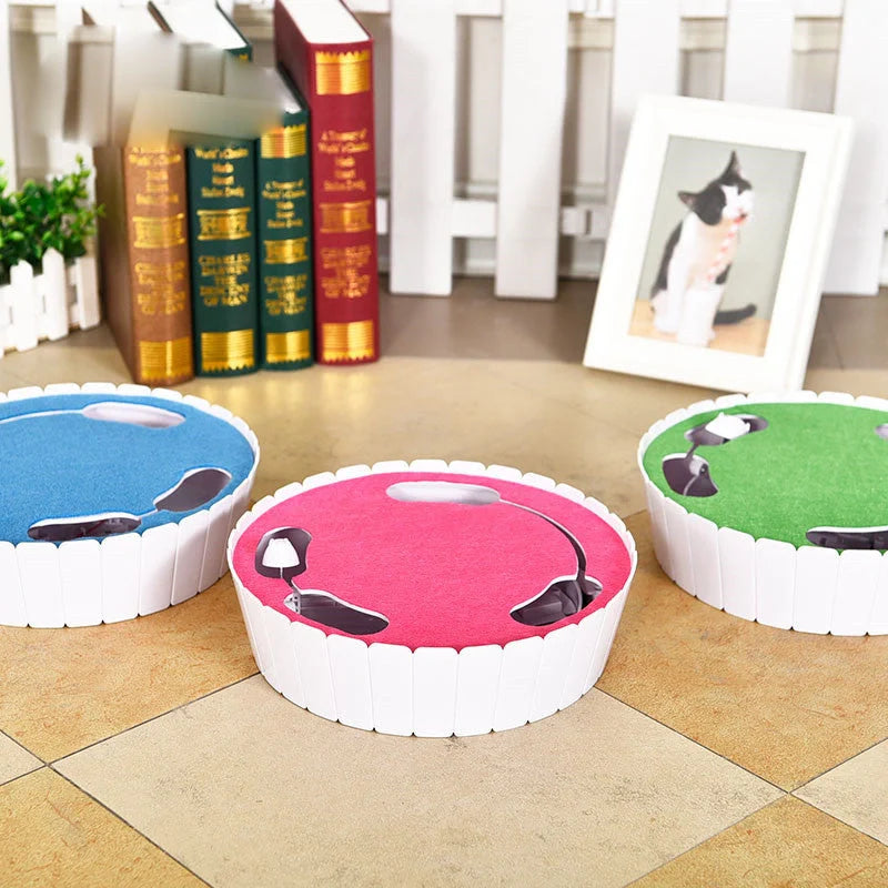 Automatic mouse cat teaser toy with remote control in blue, green, and rose red