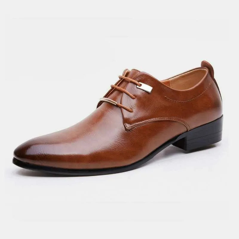 Men's black and brown leather brogue Oxford flats with pointed toe, sizes 38-48, lace-up casual shoes