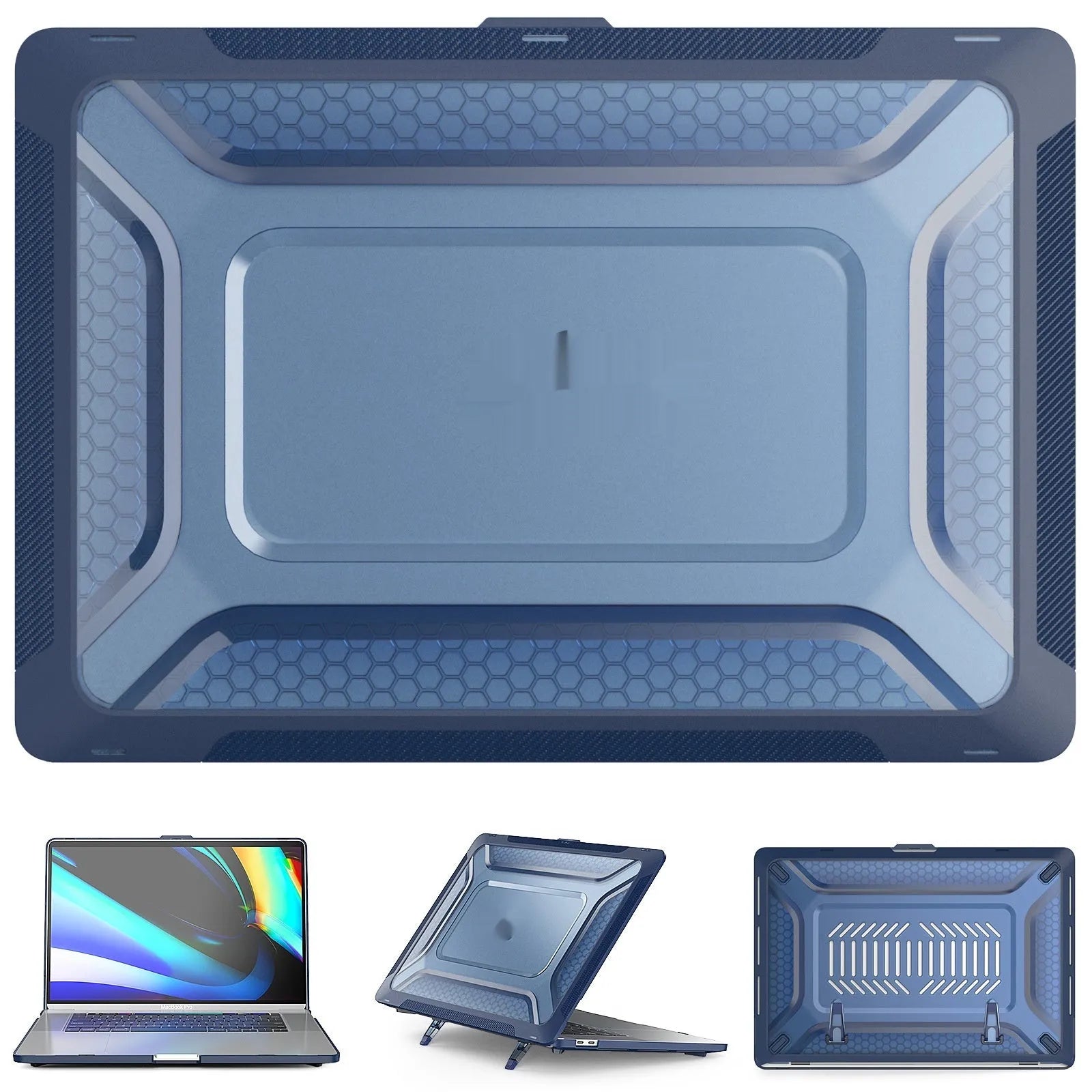 MacBook protective shell in four colours showing 1.5mm thickness and model compatibility