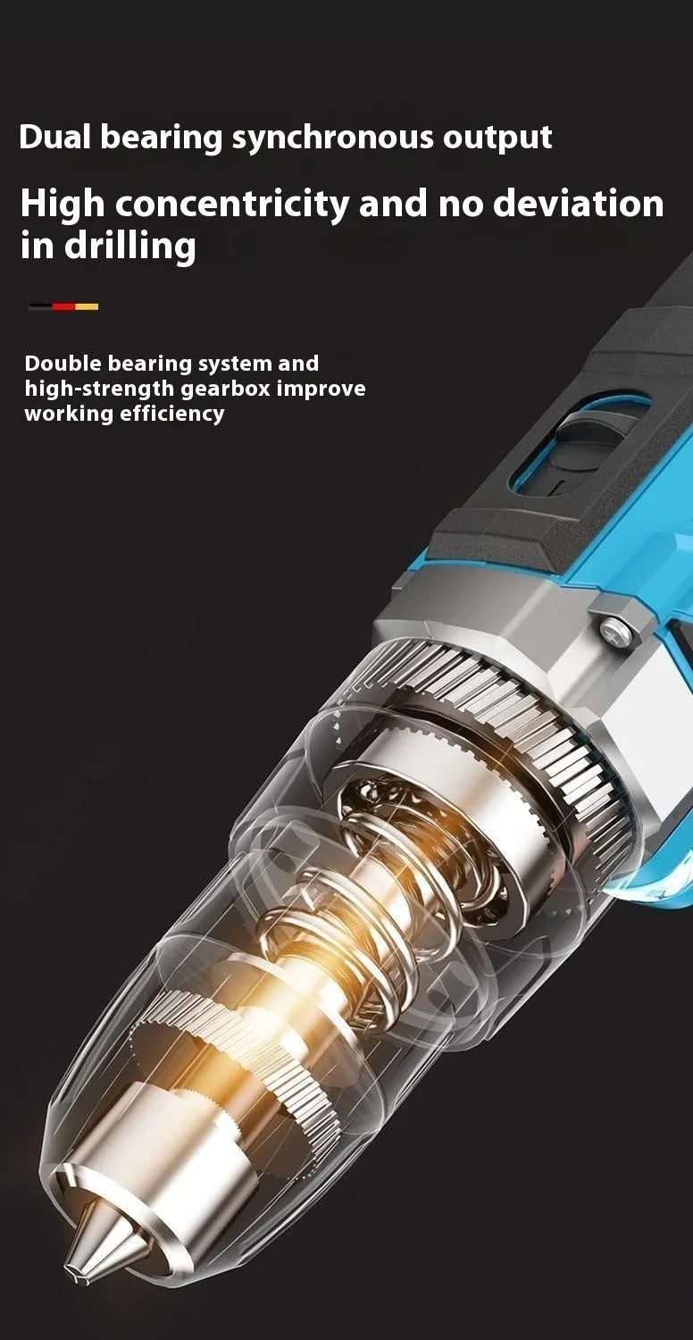 12V dual-speed impact pistol drill electric screwdriver with pistol grip design and complete accessory set