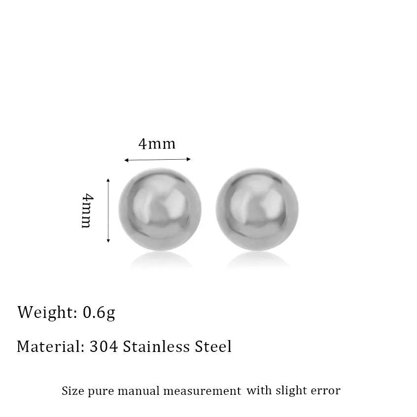 Stainless steel ball stud earrings with round geometric design in gold or silver finish