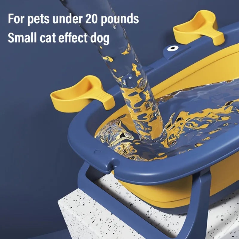 Blue foldable portable pet bathing tub for a small dog