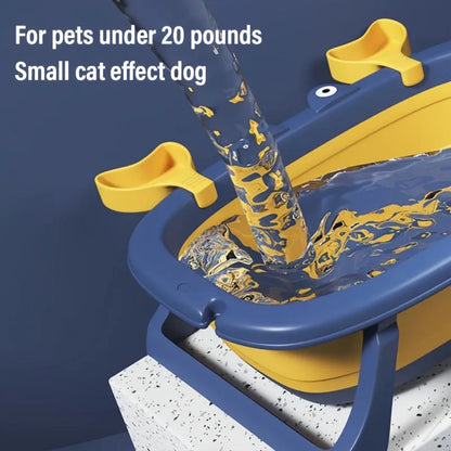 Blue foldable portable pet bathing tub for a small dog